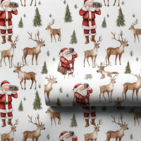 Wildlife Reindeer Camera Gift Wrap, Photographer Santa Wrapping Paper, Whimsical Christmas Wrapping Paper, Forest Holiday Gift Wrap Roll