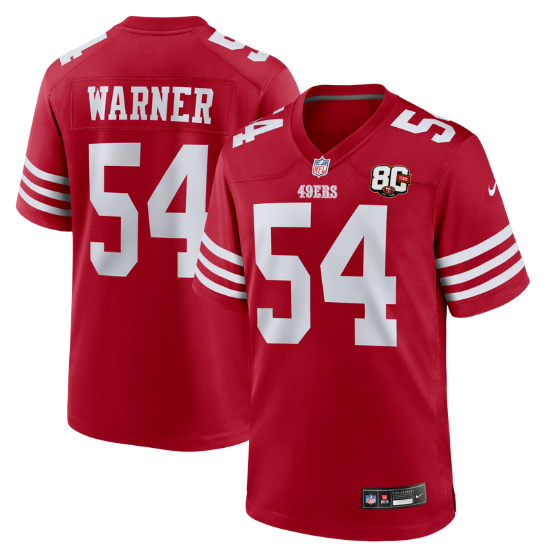 San Francisco 49ers Fred Warner Scarlet 80th Anniversary Game Jersey