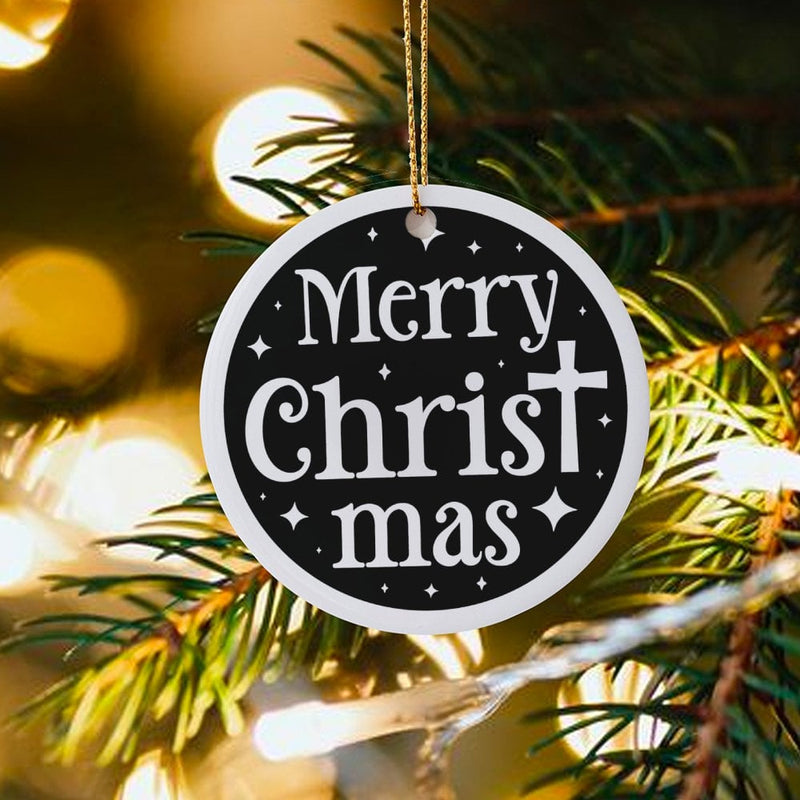 Religious Merry Christmas Ornament, Christian Cross Christmas Ornament, Faith Ceramic Tree Ornament, Holiday Keepsake Present for Believers
