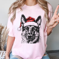 Santa Hat Dog Shirt, German Shepherd Christmas T-Shirt, Festive Dog Lover Graphic Tee, Adorable Holiday Puppy T-Shirt, Winter Dog Lover Present