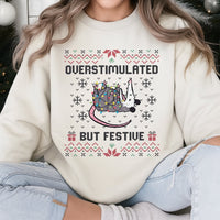 Humorous Possum Christmas Crewneck, Overstimulated but Festive Opossum Sweatshirt, Ugly Xmas Animal Sweater, Holiday Humor Graphic Pullover