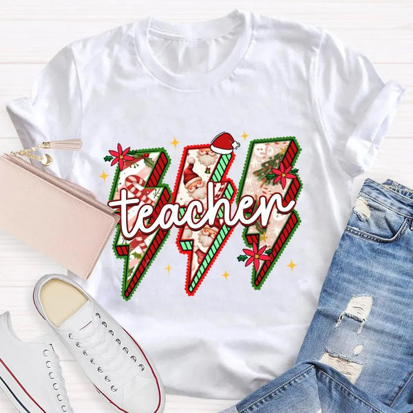 Festive Vibes Holiday Graphic Tee, Teacher Christmas T-Shirt, Adorable School Educator Xmas Shirt, Winter Break Teacher T-Shi