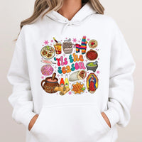 Tis the Season Food Graphic Hoodie, Mexican Christmas Hoodie, Hispanic Culture Christmas Sweatshirt, Latino Holiday Pullover Hoodie