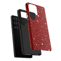 Christmas Snow Pattern Samsung Galaxy Case, Red Snowflake Polka Dot Phone Case, Dual-Layer Festive Tough Phone Cover, Holiday Xmas Present