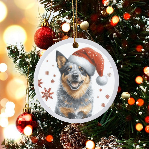 Santa Hat Cattle Dog Ornament, Blue Heeler Christmas Ornament, Blue Heeler Holiday Tree Ornament, Adorable Pet Keepsake, Dog 