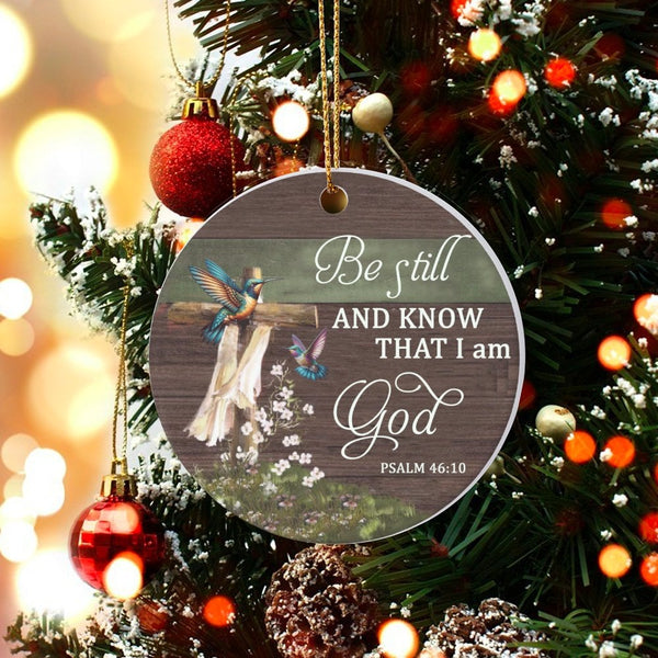 Be Still and Know Christian Cross Ornament, Psalm 46 10 Ceramic Ornament, Scripture Christmas Ornament, Religious Faith Tree 