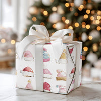 Pastel Santa Beanie Christmas Wrapping Paper, Watercolor Winter Hat Wrapping Paper, Comfy Holiday Wrapping Paper Roll, Festive Gift Wrap