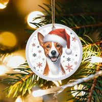 Santa Hat Snowflakes Tree Ornament, Basenji Dog Christmas Ornament, Ceramic Dog Breed Holiday Ornament, Festive Pet Keepsake, Dog Lover Present