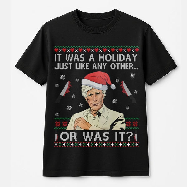 Humorous Serial Killer Holiday Graphic Tee, True Crime Ugly Christmas T-Shirt, True Crime Fan Christmas Shirt, Spooky Xmas To