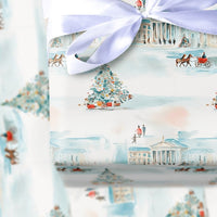 Winter City Christmas Gift Wrap, Horse Drawn Carriage Wrapping Paper, Watercolor Holiday Wrapping Paper, Vintage Festive Wrapping Paper
