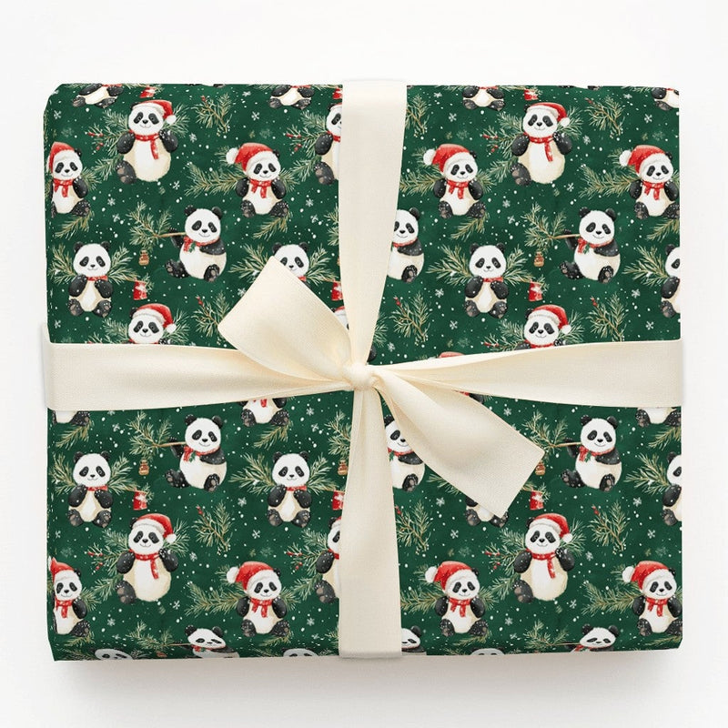 Adorable Santa Hat Bear Gift Wrap, Christmas Panda Wrapping Paper, Winter Holiday Wrapping Paper, Animal Lover Festive Gift Wrap Roll