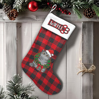 Buffalo Plaid Pet Stocking, Santa Cat Christmas Stocking, Adorable Kitten Holiday Stocking, Custom Cat Lover Stocking, Velboa Mantle Decor