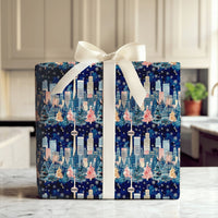 Snowy CN Tower Gift Wrap, Toronto Skyline Christmas Wrapping Paper, Night Cityscape Holiday Gift Wrapping Paper, Canada Winter Present Wrap