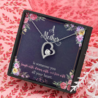 Floral Message Card Pendant, Forever Love Heart Necklace for Mom, 14k White Gold Cubic Zirconia Necklace, Birthday Christmas Present for Mom