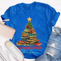 Humorous Book Lover Holiday Shirt, All Booked for Christmas Librarian T-Shirt, Bookworm Tree Graphic Tee, Reading Teacher Christmas Present Shirt