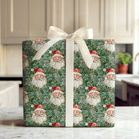 Forest Green Christmas Gift Wrap, Vintage Santa Claus Wrapping Paper, Traditional Holiday Present Wrap, Nostalgic Xmas Wrapping Paper Roll