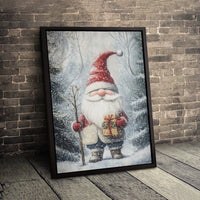 Winter Forest Gnome Canvas Print, Christmas Gnome Canvas Wall Art, Holiday Gnome Wall Decor, Christmas Canvas Art, Family Xmas Present