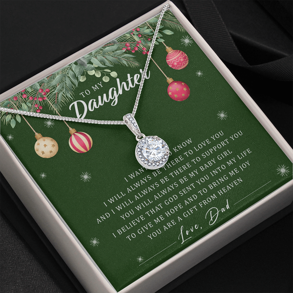 Christmas Necklace from Dad, Daughter Eternal Hope Necklace, Holiday Message Card Pendant Necklace, Daughter Keepsake Necklac