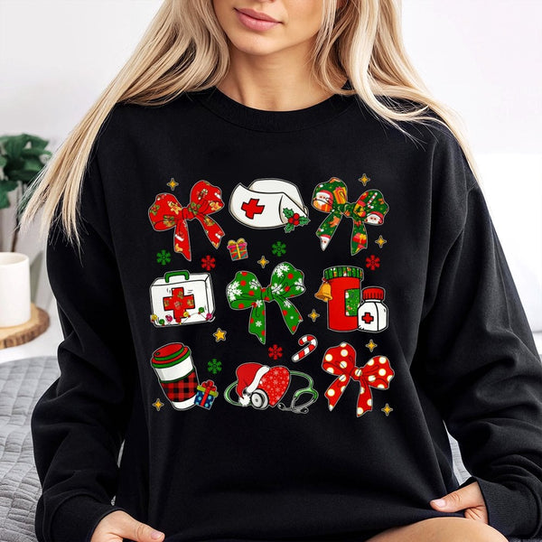 Medical Bow Holiday Sweater, Coquette Nurse Christmas Sweatshirt, RN Adorable Xmas Crewneck, Nursing Student Pullover, Nurse 