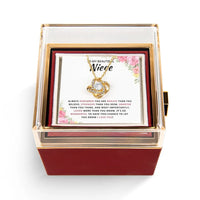 Gold CZ Crystal Pendant Jewelry, Niece Love Knot Necklace with Rotating Rose Box, Birthday Present for Niece, Christmas Present