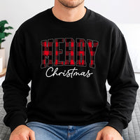 Plaid Holiday Sweatshirt, Buffalo Plaid Merry Christmas Sweatshirt, Red Plaid Christmas Crewneck, Comfy Winter Pullover, Xmas Present for Women