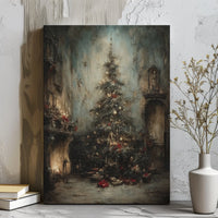 Moody Dark Academia Holiday Print, Victorian Christmas Tree Canvas Art, Gothic Christmas Wall Art, Vintage Holiday Decor Digital Download