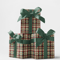 Classic Christmas Gift Wrap, Tartan Plaid Wrapping Paper, Red Green Check Wrapping Paper, Holiday Present Gift Wrap, Festive Paper Roll
