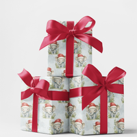 Adorable Santa Hat Animal Gift Wrap, Christmas Elephant Wrapping Paper, Holiday Elephant Paper Roll, Winter Xmas Wrapping Paper, Kids Gift Wrap