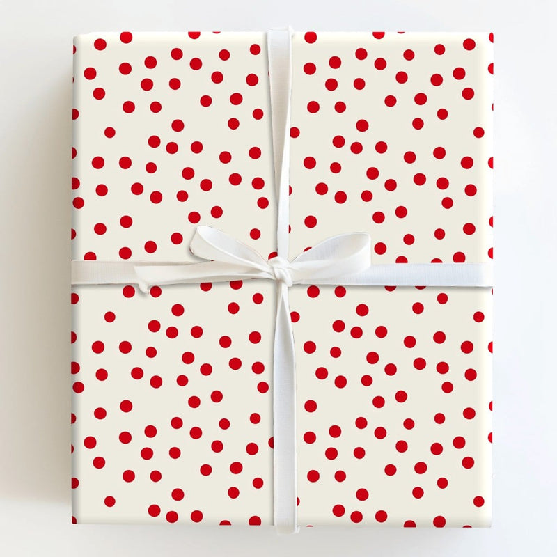 Confetti Pattern Birthday Gift Wrap, Red Polka Dot Gift Wrapping Paper, Cream Holiday Wrapping Paper, Festive Christmas Gift Wrap Roll