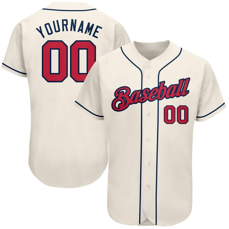 Custom Baseball Jersey - Cream Red-Navy Authentic
