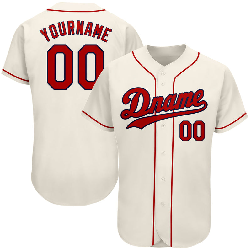 Custom Baseball Jersey - Cream Red-Navy Authentic