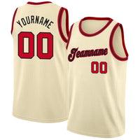 Custom Basketball Jersey - Cream Red-Black Round Neck Rib-Knit
