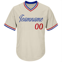 Custom Baseball Jersey - Cream Red-Royal Authentic Throwback Rib-Knit