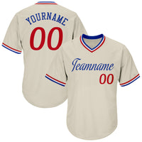 Custom Baseball Jersey - Cream Red-Royal Authentic Throwback Rib-Knit