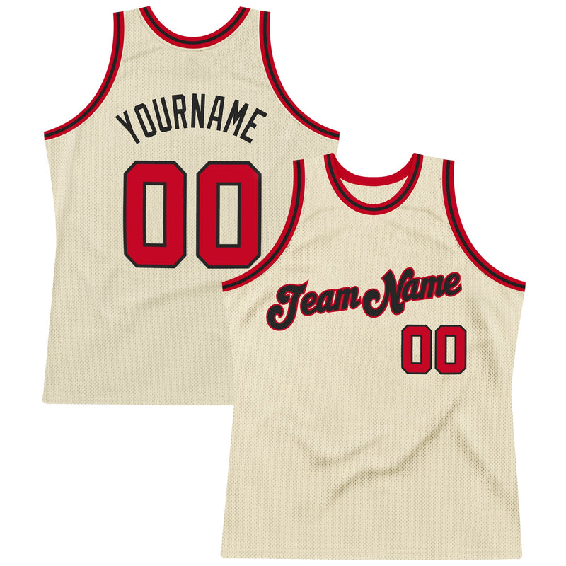 Custom Basketball Jersey - Cream Red-Black Authentic Throwback