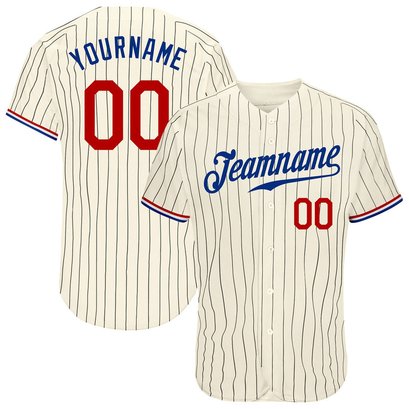 Custom Baseball Jersey - Cream Black Pinstripe Red-Royal Authentic