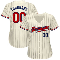 Custom Baseball Jersey - Cream Navy Pinstripe Navy-Red Authentic