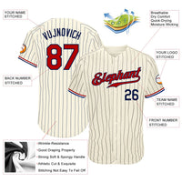 Custom Baseball Jersey - Cream Navy Pinstripe Navy-Red Authentic