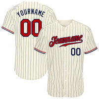 Custom Baseball Jersey - Cream Navy Pinstripe Navy-Red Authentic