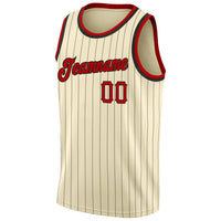 Custom Basketball Jersey - Cream Black Pinstripe Red-Black Authentic