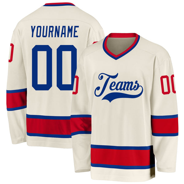 Custom Hockey Jersey - Cream Royal-Red