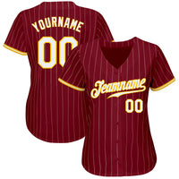 Custom Baseball Jersey - Crimson Cream Pinstripe Gold-White Authentic