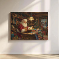 Nostalgic Christmas Canvas Print, Vintage Santa Claus Canvas Wall Art, Santa Workshop Wall Art, Holiday Canvas Decor, Xmas Present