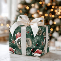 Woodland Animal Gift Wrap, Santa Hat Raccoon Wrapping Paper, Watercolor Christmas Wrapping Paper, Festive Winter Holiday Gift Wrap Paper