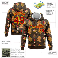 Holiday 3D Pattern Sports Hoodie, Custom Christmas Gingerbread Hoodie, Personalized Name Number Pullover Hoodie, Festive Xmas Sweatshirt