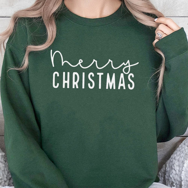 Minimalist Holiday Typography Crewneck, Merry Christmas Sweatshirt, Simple Xmas Lettering Pullover, Comfy Winter Festive Swea