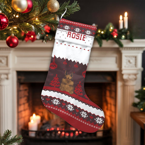 Ugly Sweater Pattern Holiday Stocking, Personalized Bunny Christmas Stocking, Adorable Rabbit Pet Lover Christmas Stocking, C