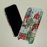 Winter Town Illustration iPhone Cover, Snowy Christmas Village Phone Case, Festive Holiday Phone Case, Comfy Snow Village Case