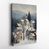 Snowy Mountain Town Canvas Print, Winter Village Canvas Wall Art, Christmas Winter Scenery Canvas, Holiday Home Decor, Winter Landscape Present