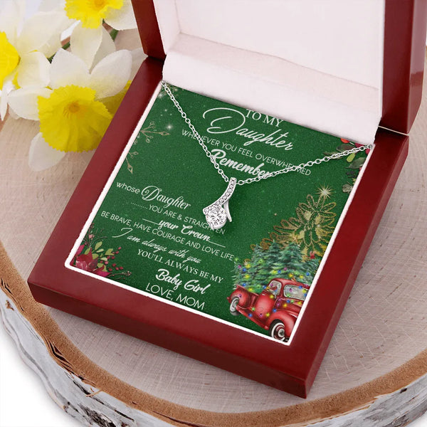 CZ Ribbon Necklace with Message Card, Christmas Ribbon Pendant Necklace for Daughter, Holiday Jewelry, Daughter Christmas Pre